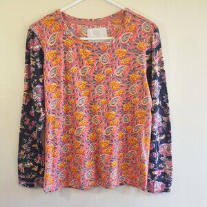 CINO Paisley Floral Long Sleeve Top T-Shirt Boho Chic Casual Artsy Size Medium